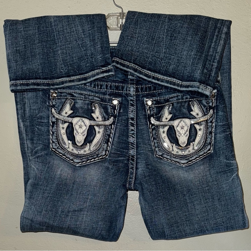 RARE Miss Me Jeans- Horseshow with Steerhead Pocket 25” Measured: 27” x 29”